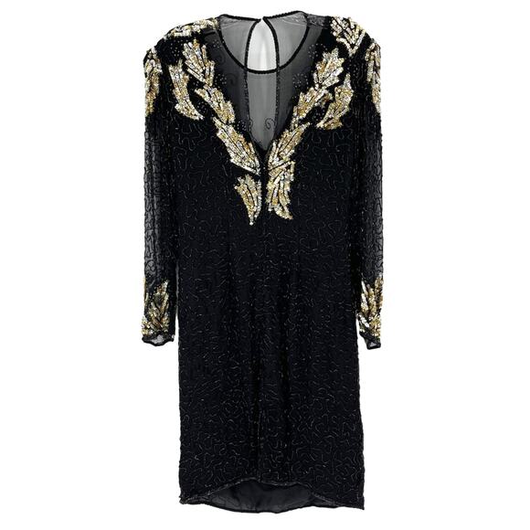 Scala Vintage Beaded Black Gold Evening Dress Sz Large Rare 80s Cocktail Evening - Picture 1 of 16